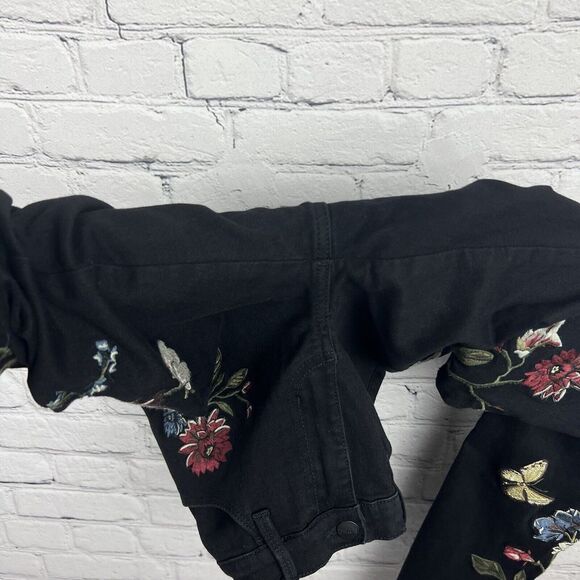 Buffalo David Bitton Faith Mid Rise Skinny Black Denim‎ Jeans Embroidered Floral - Picture 9 of 12